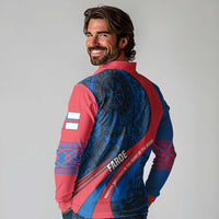 Faroe Islands Long Sleeve Polo Shirt with Viking Warrior and Longship Design - Wonder Print Shop