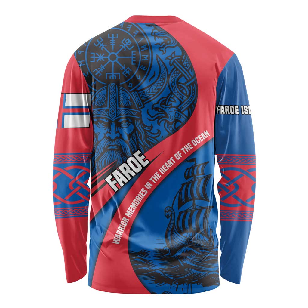Faroe Islands Long Sleeve Shirt with Viking Warrior and Longship Design - Wonder Print Shop