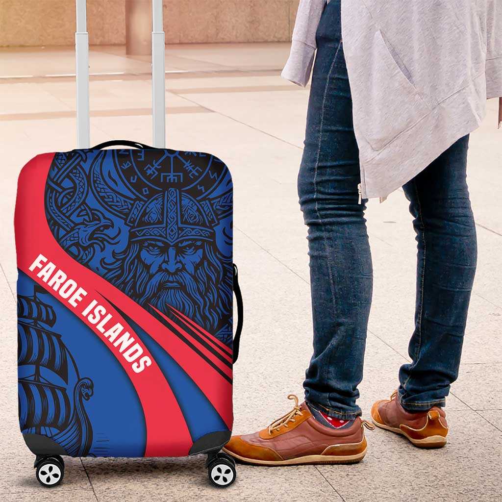 Faroe Islands Luggage Cover with Viking Warrior and Longship Design - Wonder Print Shop