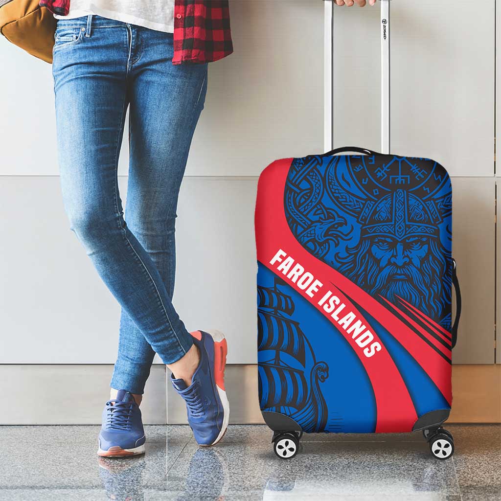 Faroe Islands Luggage Cover with Viking Warrior and Longship Design - Wonder Print Shop