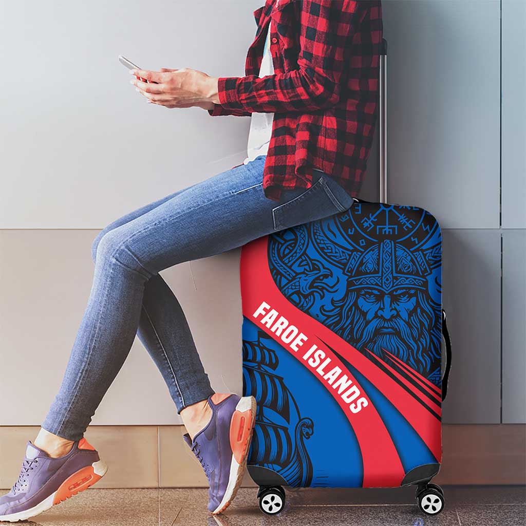 Faroe Islands Luggage Cover with Viking Warrior and Longship Design - Wonder Print Shop