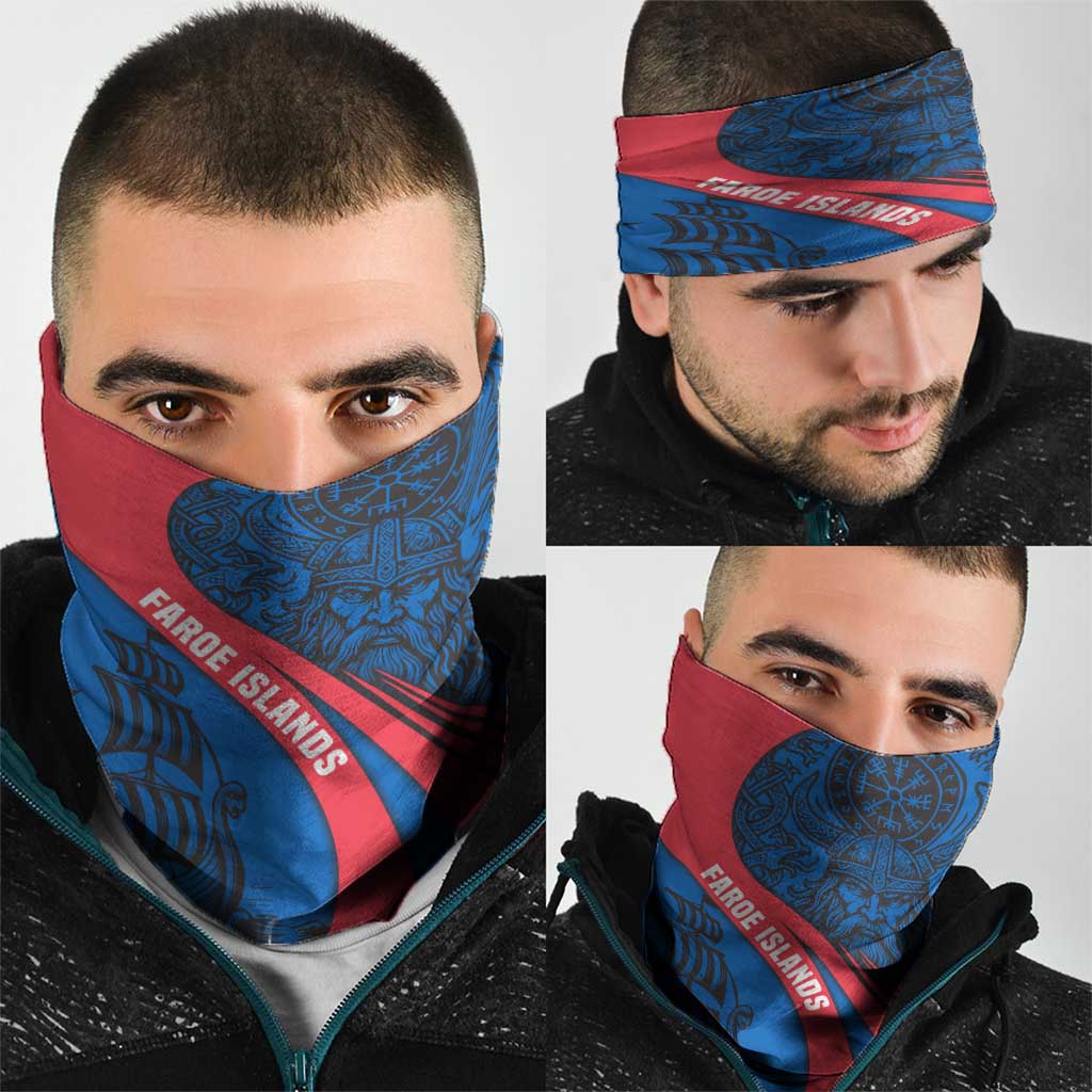 Faroe Islands Neck Gaiter with Viking Warrior and Longship Design TS04