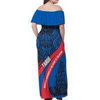 Faroe Islands Off Shoulder Maxi Dress with Viking Warrior and Longship Design - Wonder Print Shop