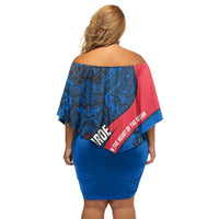 Faroe Islands Off Shoulder Short Dress with Viking Warrior and Longship Design - Wonder Print Shop