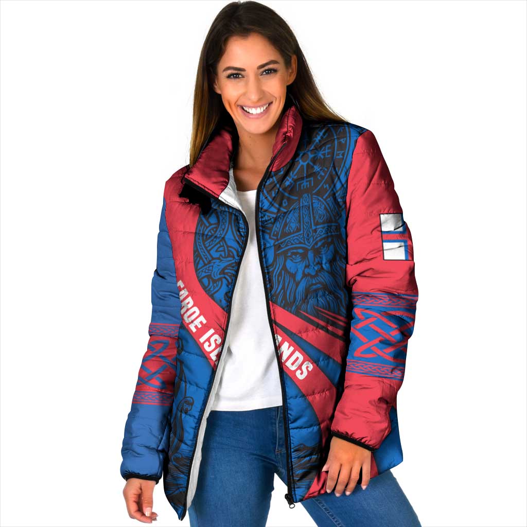 Faroe Islands Padded Jacket with Viking Warrior and Longship Design - Wonder Print Shop