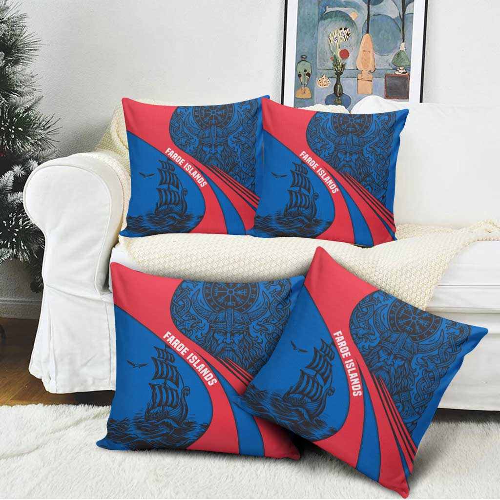 Faroe Islands Pillow Cover with Viking Warrior and Longship Design - Wonder Print Shop