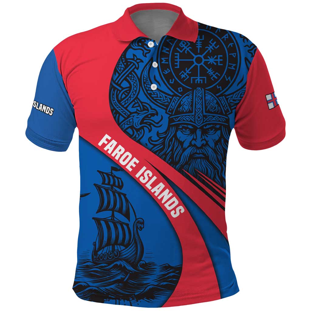 Faroe Islands Polo Shirt with Viking Warrior and Longship Design - Wonder Print Shop
