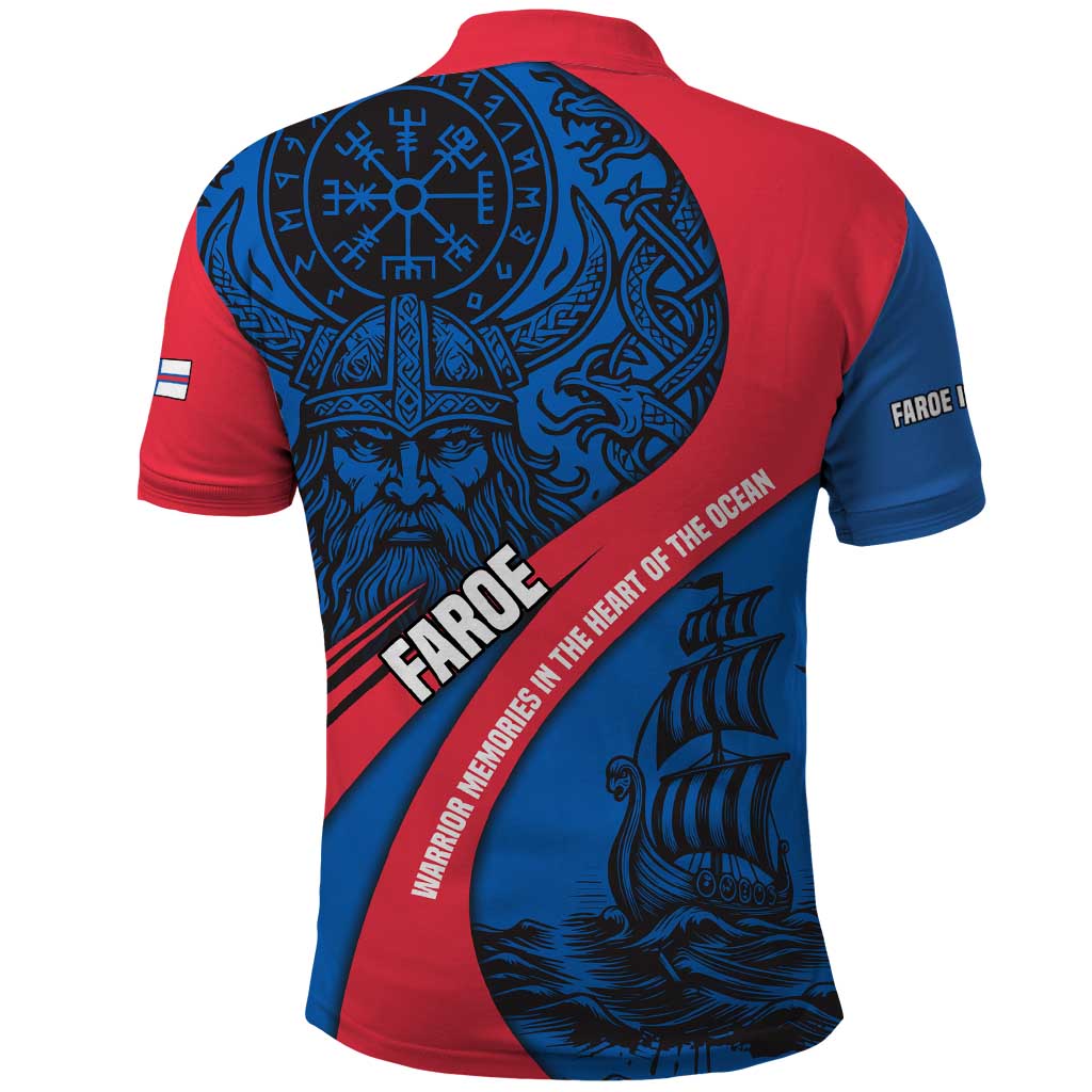 Faroe Islands Polo Shirt with Viking Warrior and Longship Design - Wonder Print Shop