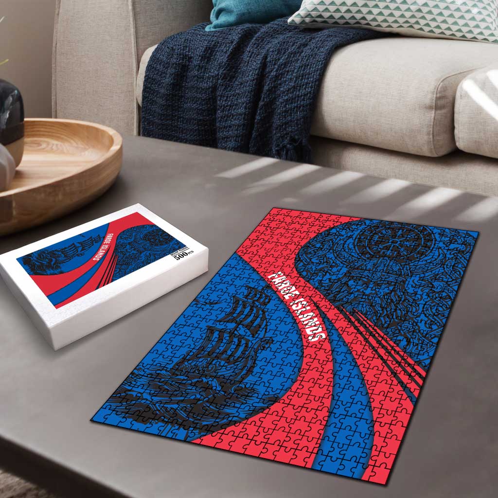 Faroe Islands Puzzle with Viking Warrior and Longship Design - Wonder Print Shop