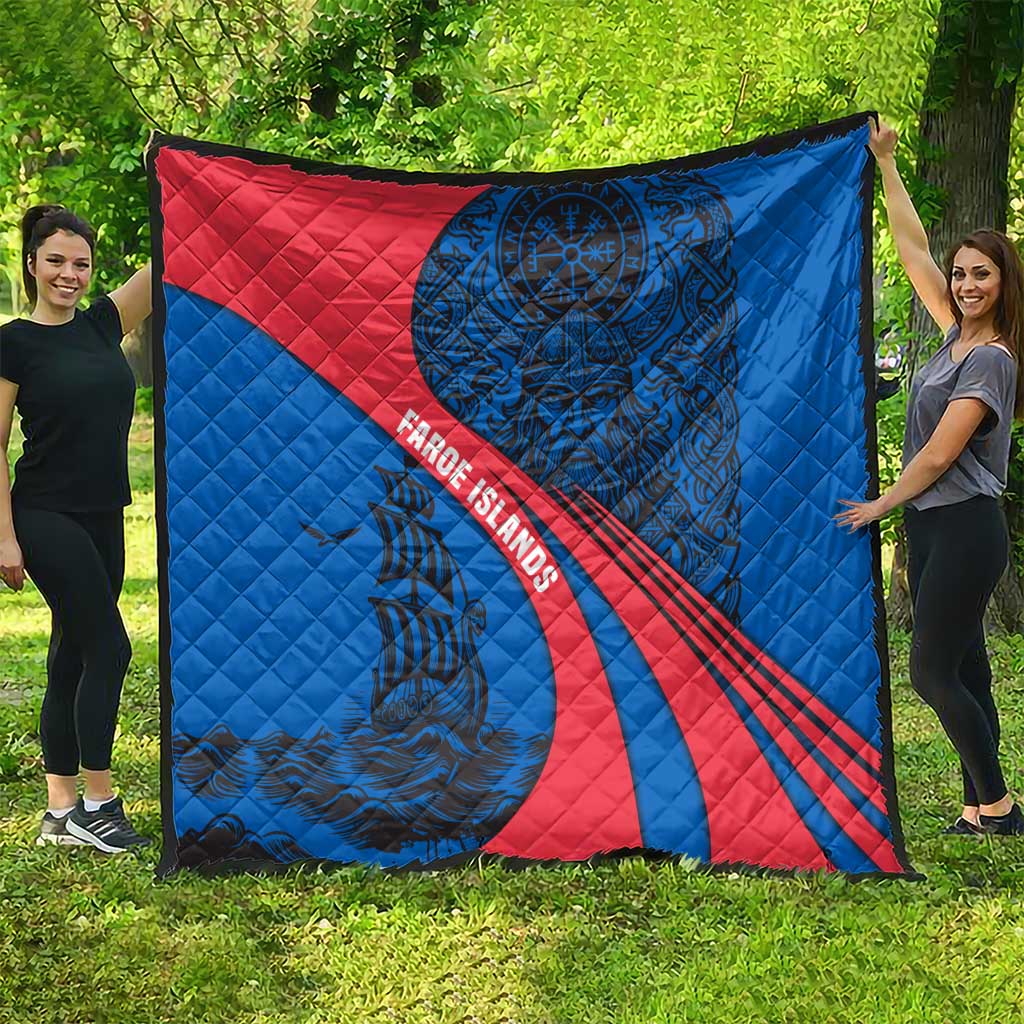 Faroe Islands Quilt with Viking Warrior and Longship Design - Wonder Print Shop
