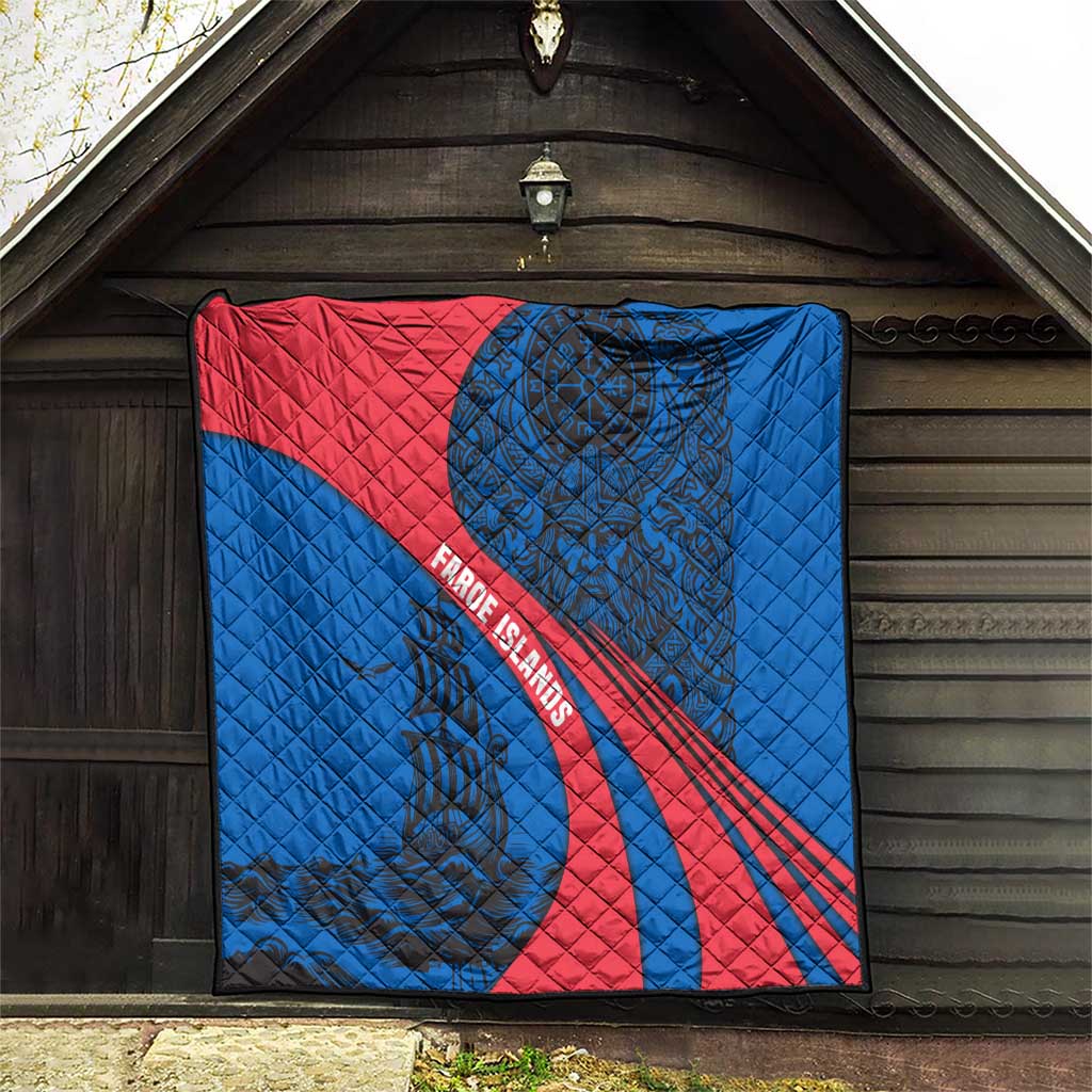 Faroe Islands Quilt with Viking Warrior and Longship Design - Wonder Print Shop