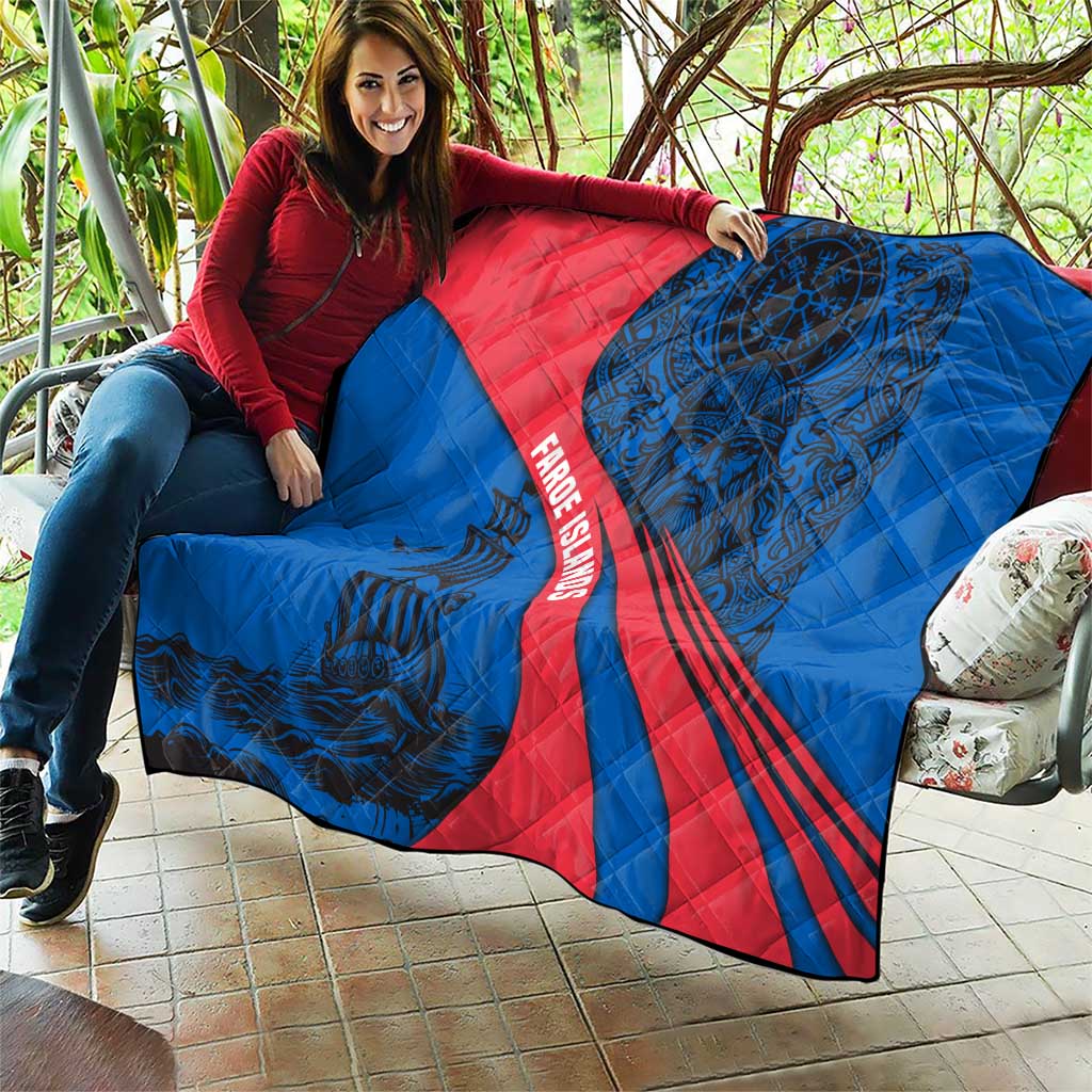 Faroe Islands Quilt with Viking Warrior and Longship Design - Wonder Print Shop