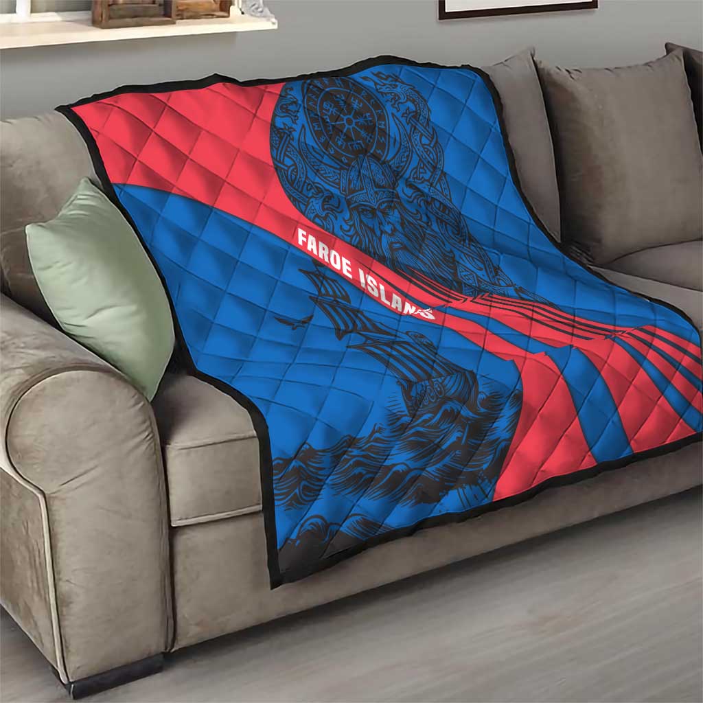 Faroe Islands Quilt with Viking Warrior and Longship Design - Wonder Print Shop