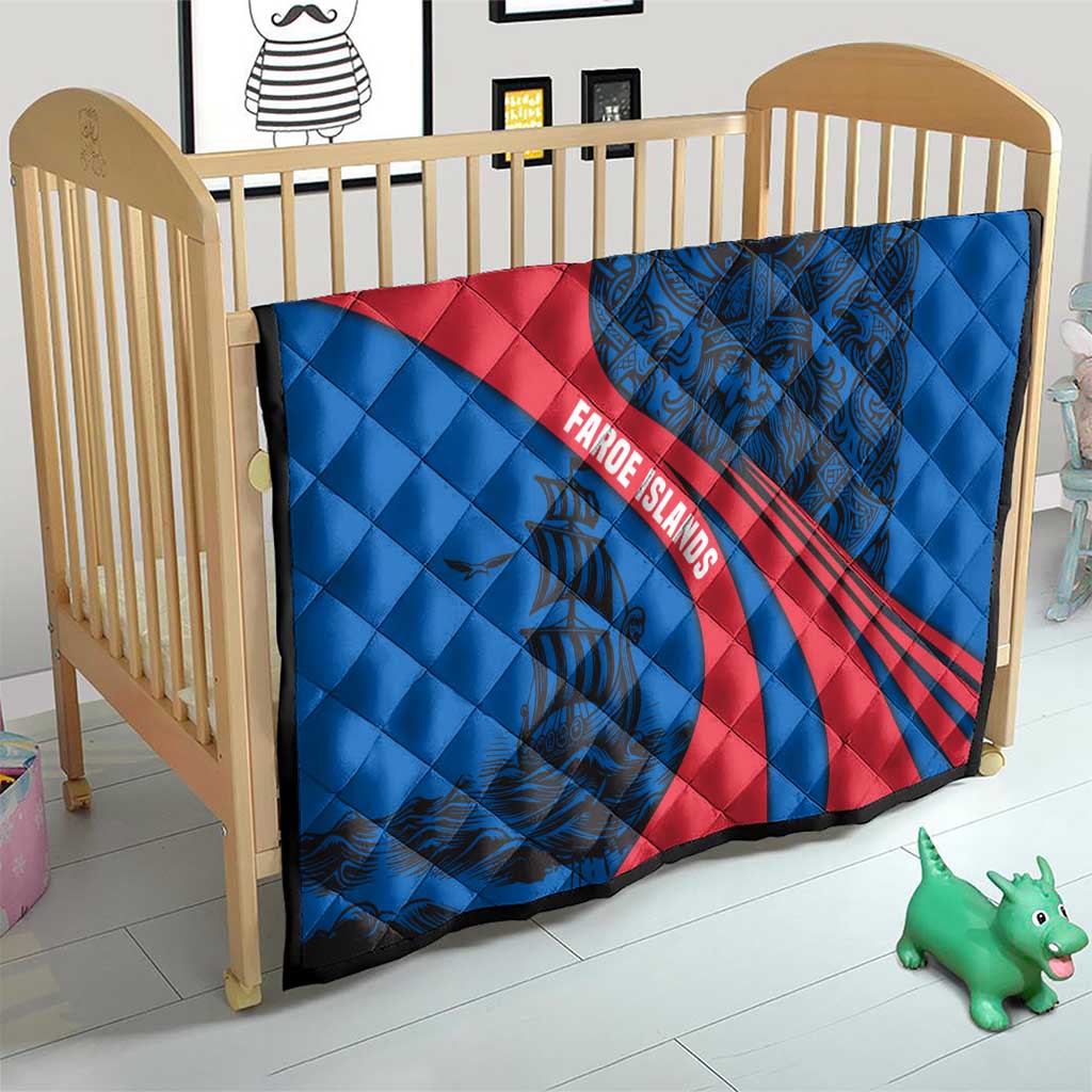 Faroe Islands Quilt with Viking Warrior and Longship Design - Wonder Print Shop