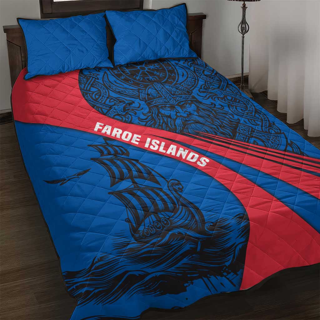 Faroe Islands Quilt Bed Set with Viking Warrior and Longship Design - Wonder Print Shop