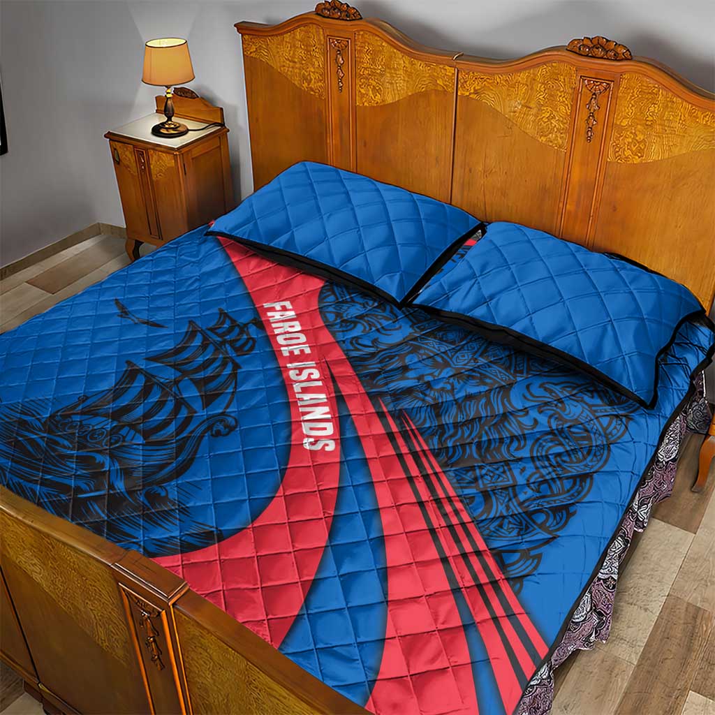 Faroe Islands Quilt Bed Set with Viking Warrior and Longship Design - Wonder Print Shop