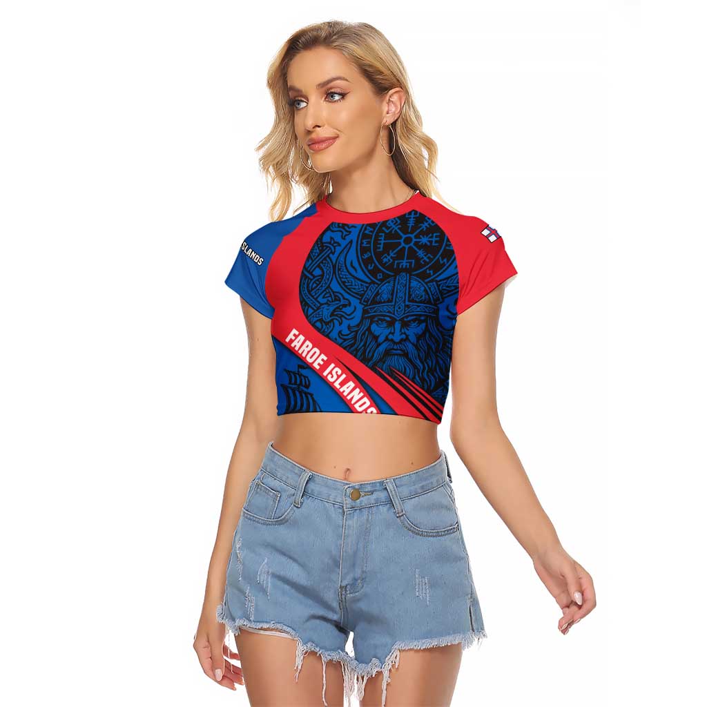 Faroe Islands Raglan Cropped T Shirt with Viking Warrior and Longship Design - Wonder Print Shop