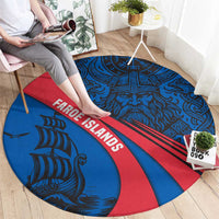 Faroe Islands Round Carpet with Viking Warrior and Longship Design - Wonder Print Shop