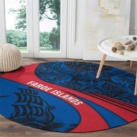 Faroe Islands Round Carpet with Viking Warrior and Longship Design - Wonder Print Shop