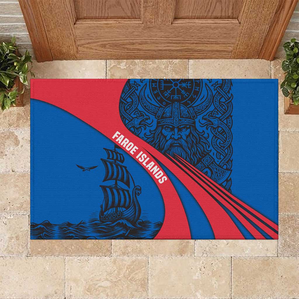 Faroe Islands Rubber Doormat with Viking Warrior and Longship Design - Wonder Print Shop