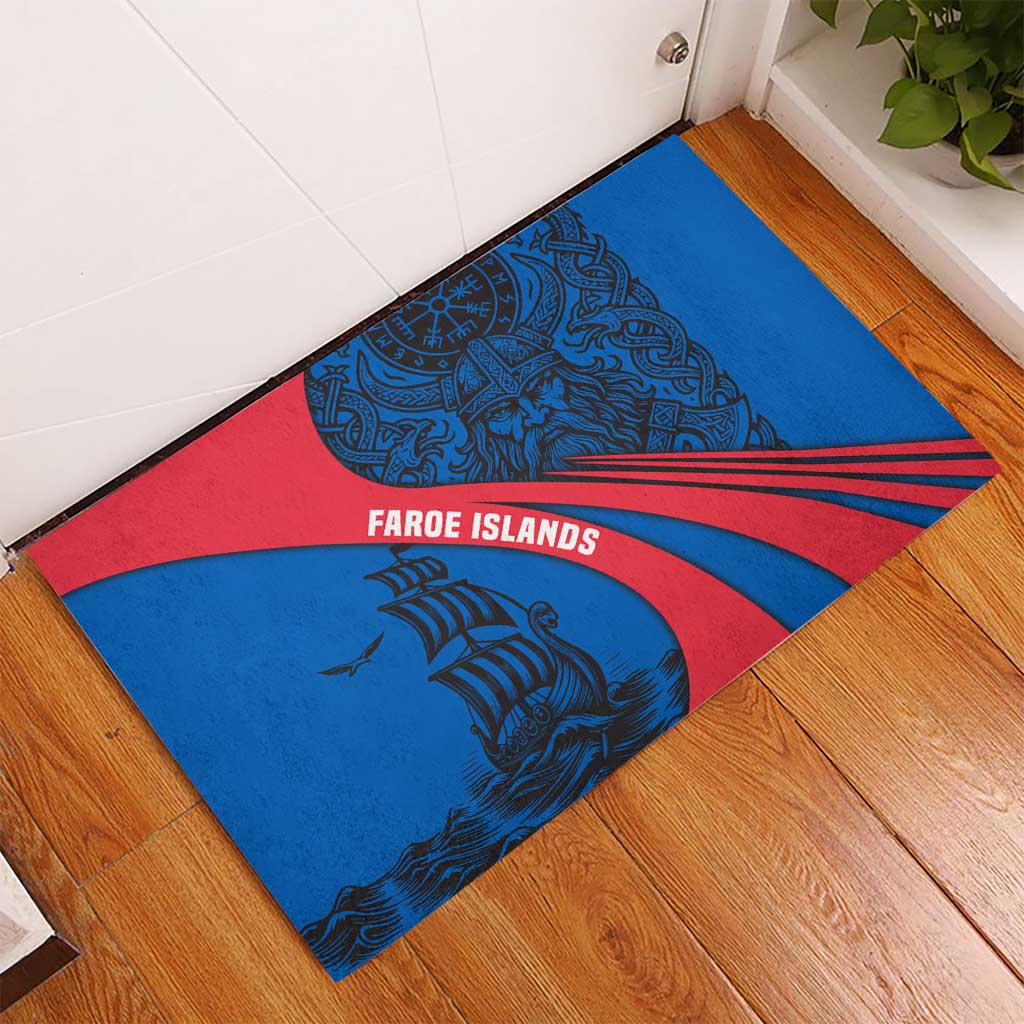 Faroe Islands Rubber Doormat with Viking Warrior and Longship Design - Wonder Print Shop