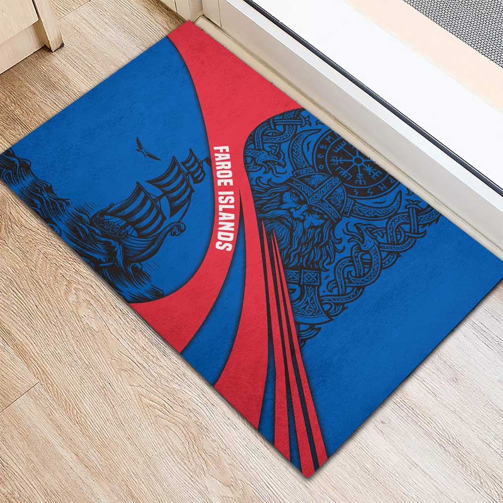 Faroe Islands Rubber Doormat with Viking Warrior and Longship Design - Wonder Print Shop