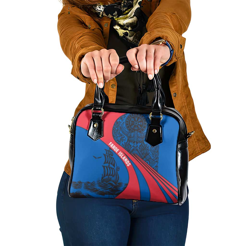 Faroe Islands Shoulder Handbag with Viking Warrior and Longship Design - Wonder Print Shop
