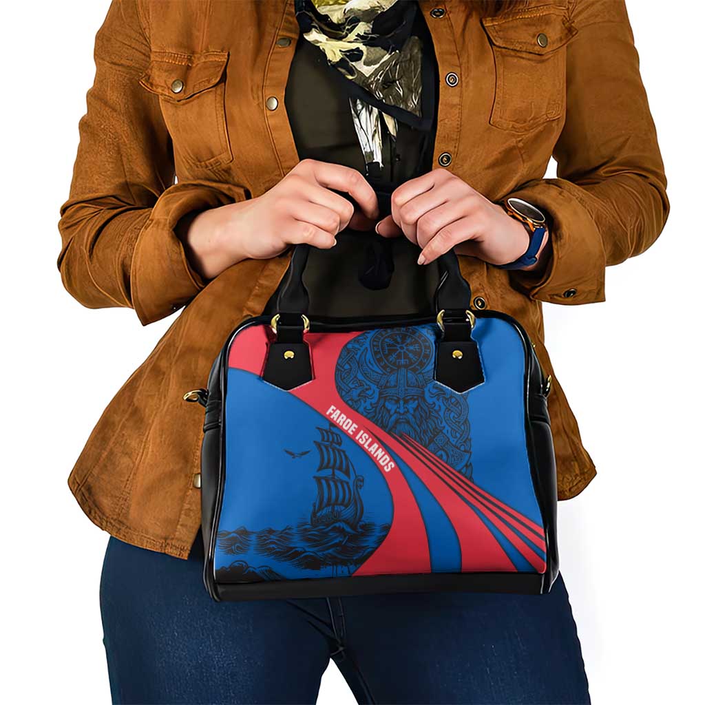 Faroe Islands Shoulder Handbag with Viking Warrior and Longship Design - Wonder Print Shop