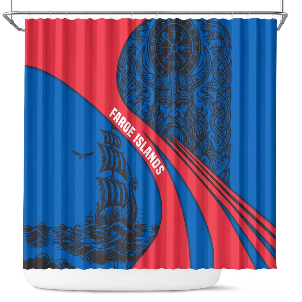 Faroe Islands Shower Curtain with Viking Warrior and Longship Design - Wonder Print Shop