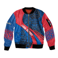 Faroe Islands Sleeve Zip Bomber Jacket with Viking Warrior and Longship Design - Wonder Print Shop