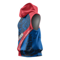 Faroe Islands Sleeveless Hoodie with Viking Warrior and Longship Design - Wonder Print Shop