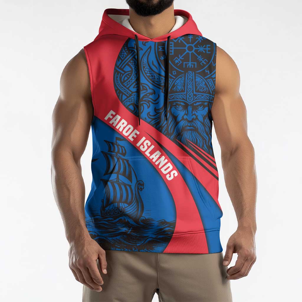 Faroe Islands Sleeveless Hoodie with Viking Warrior and Longship Design - Wonder Print Shop