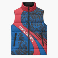 Faroe Islands Sleeveless Puffer Jacket with Viking Warrior and Longship Design - Wonder Print Shop