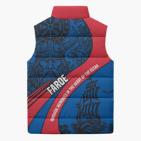 Faroe Islands Sleeveless Puffer Jacket with Viking Warrior and Longship Design - Wonder Print Shop