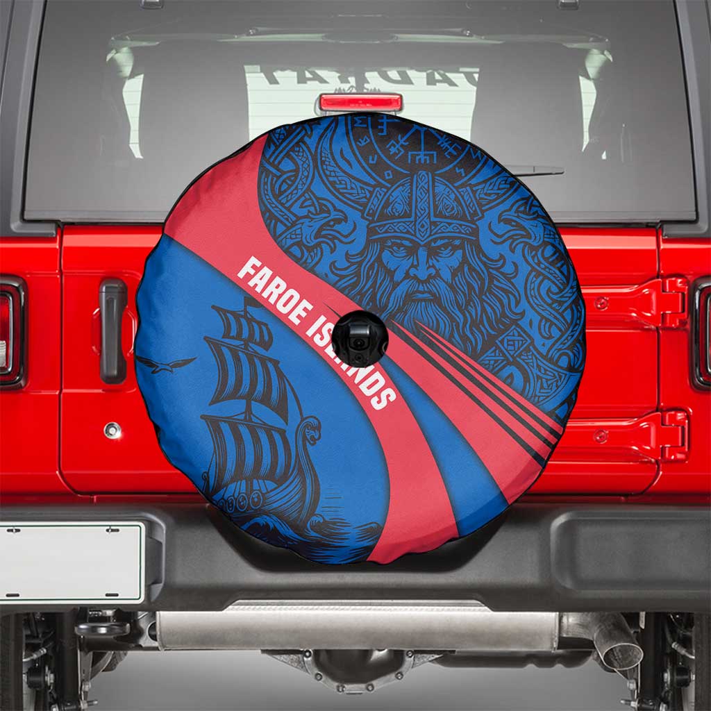Faroe Islands Spare Tire Cover with Viking Warrior and Longship Design - Wonder Print Shop