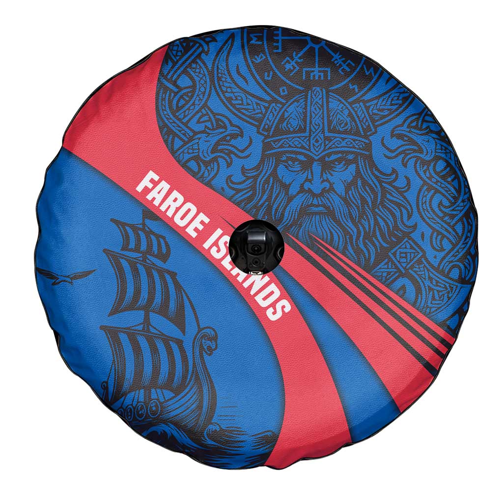 Faroe Islands Spare Tire Cover with Viking Warrior and Longship Design - Wonder Print Shop