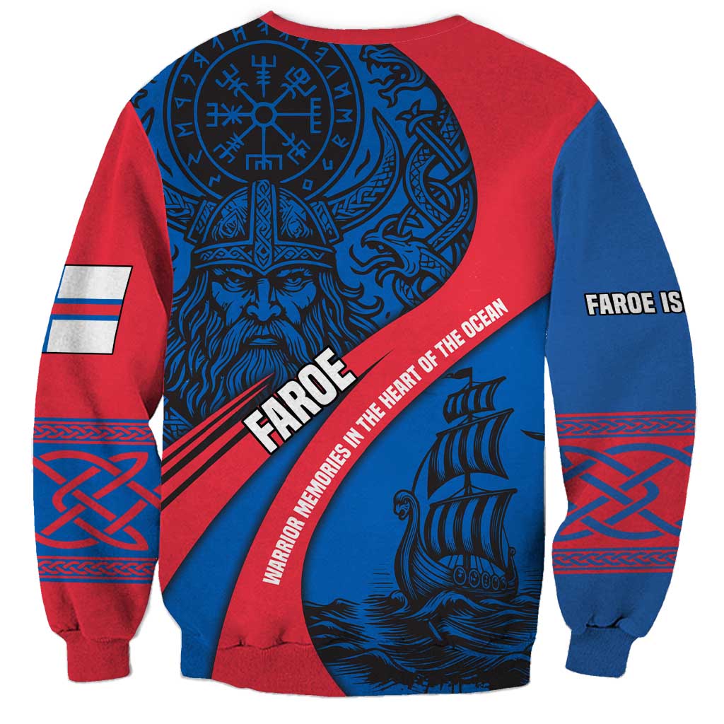 Faroe Islands Sweatshirt with Viking Warrior and Longship Design - Wonder Print Shop