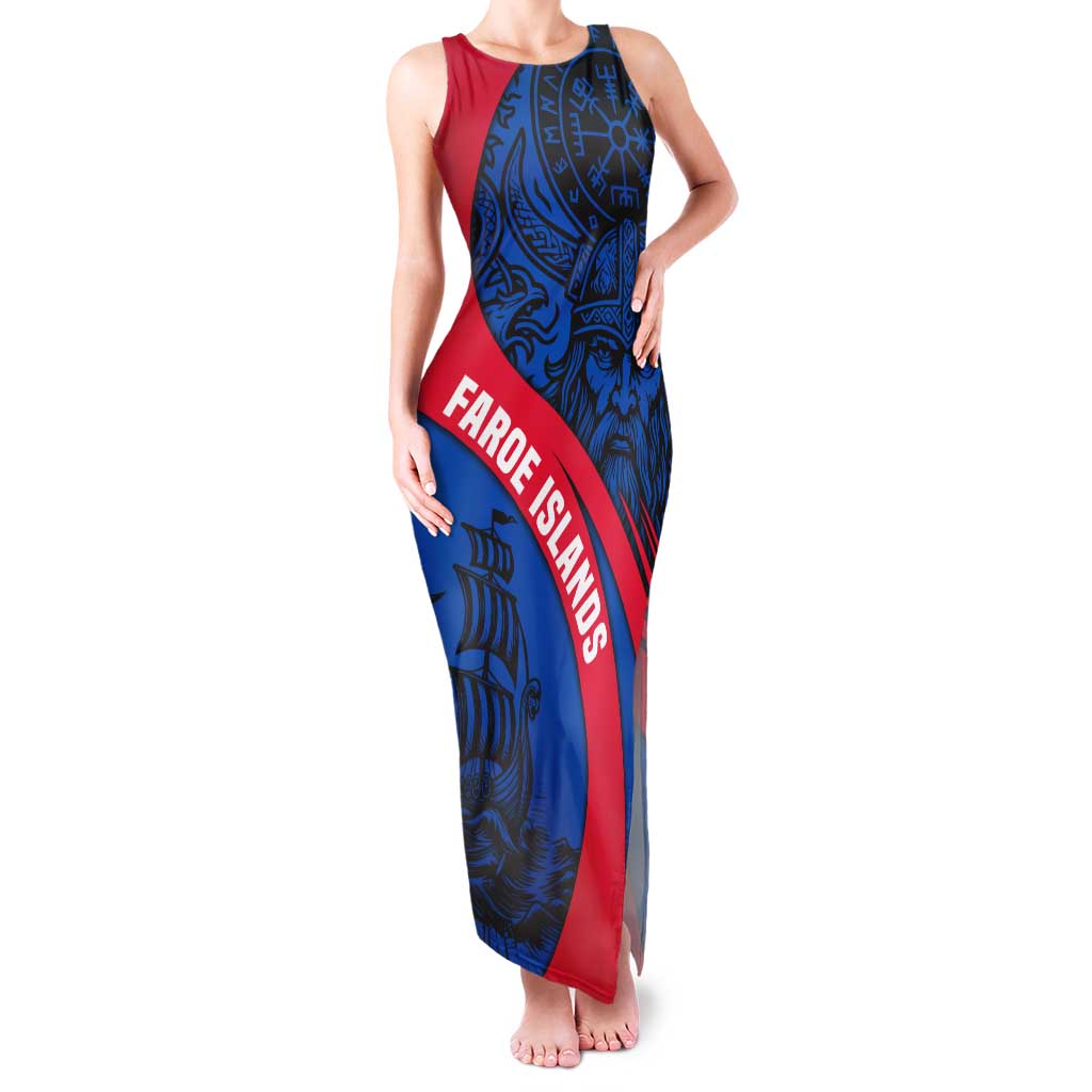 Faroe Islands Tank Maxi Dress with Viking Warrior and Longship Design - Wonder Print Shop