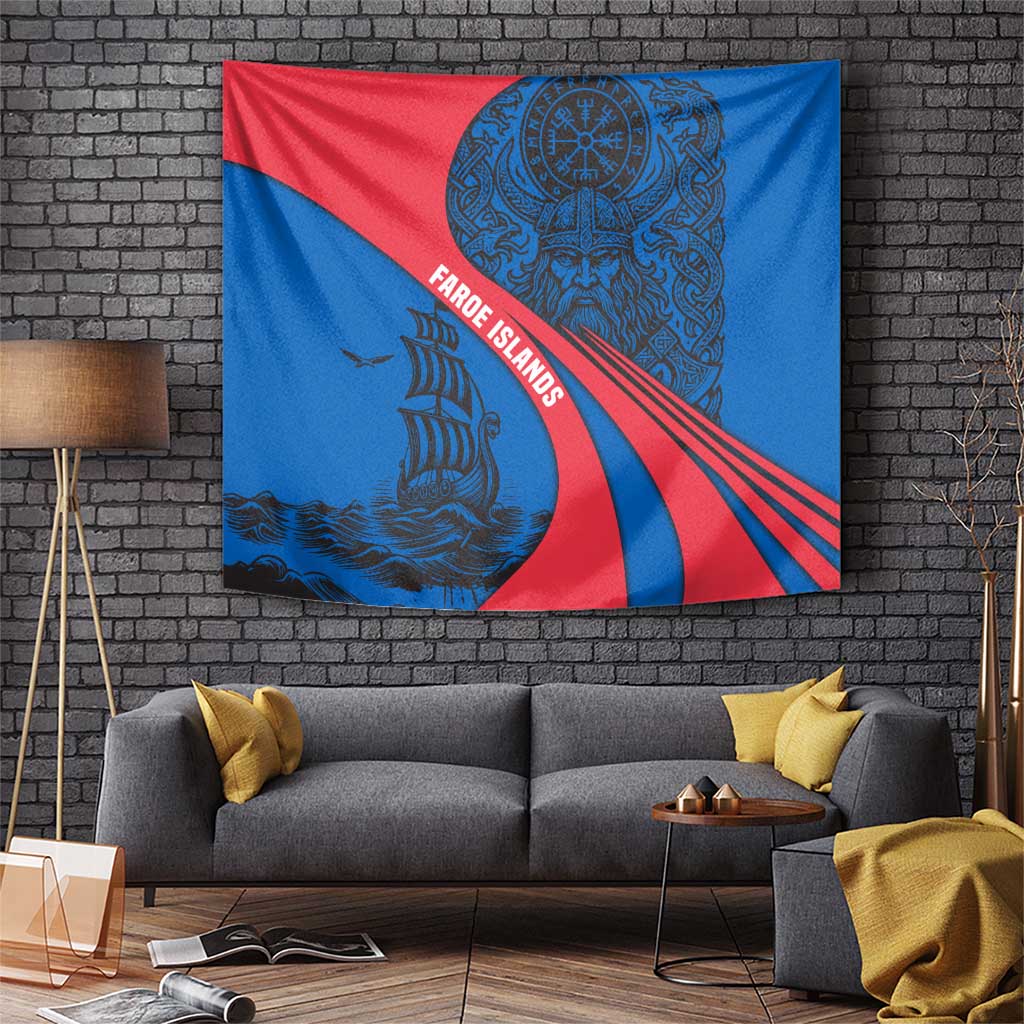 Faroe Islands Tapestry with Viking Warrior and Longship Design - Wonder Print Shop