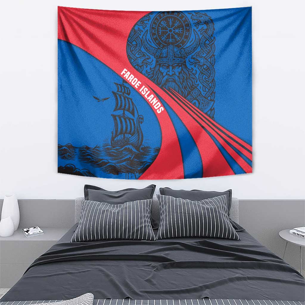 Faroe Islands Tapestry with Viking Warrior and Longship Design - Wonder Print Shop