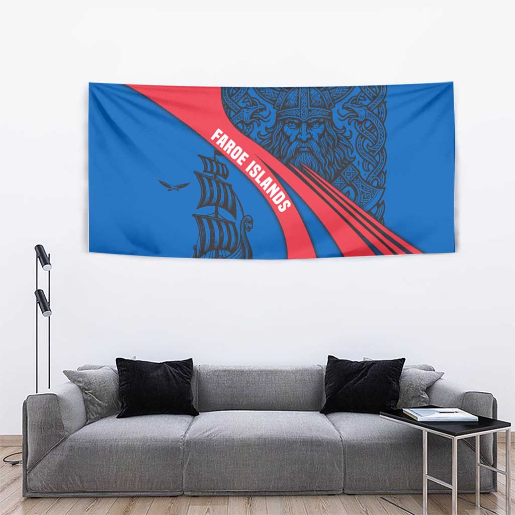 Faroe Islands Tapestry with Viking Warrior and Longship Design - Wonder Print Shop