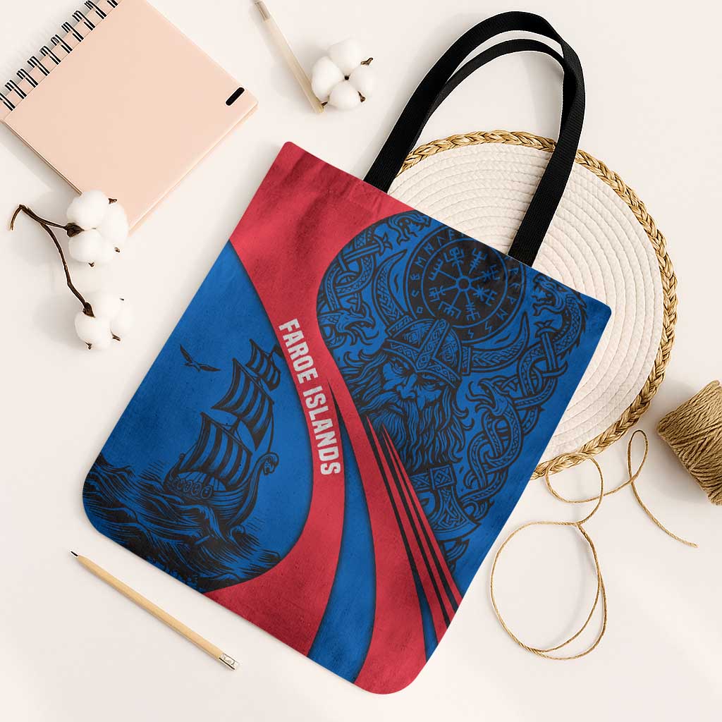Faroe Islands Tote Bag with Viking Warrior and Longship Design - Wonder Print Shop