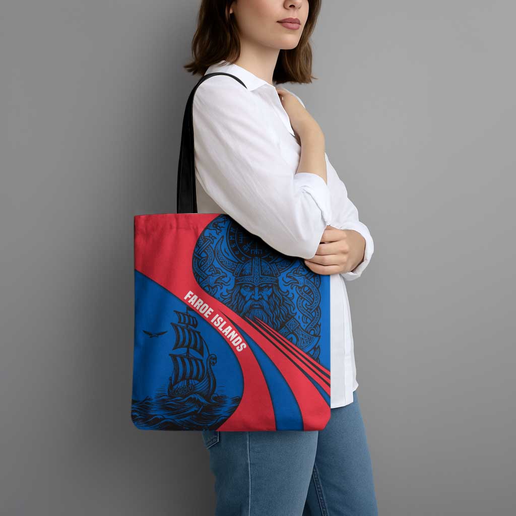 Faroe Islands Tote Bag with Viking Warrior and Longship Design - Wonder Print Shop