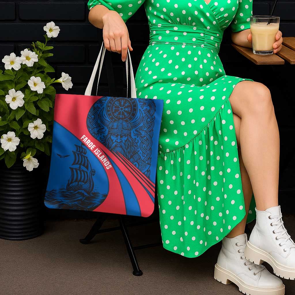Faroe Islands Tote Bag with Viking Warrior and Longship Design - Wonder Print Shop
