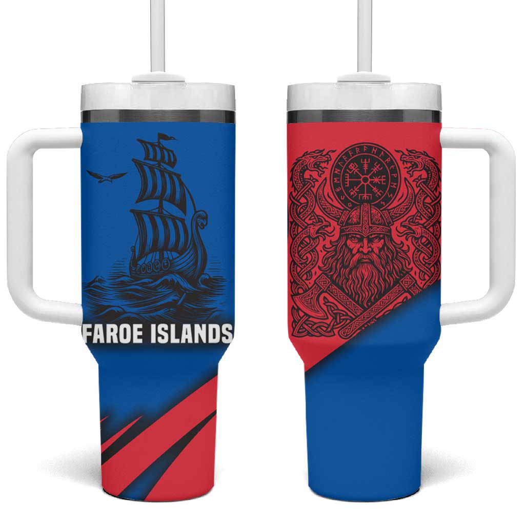 Faroe Islands Tumbler With Handle with Viking Warrior and Longship Design - Wonder Print Shop