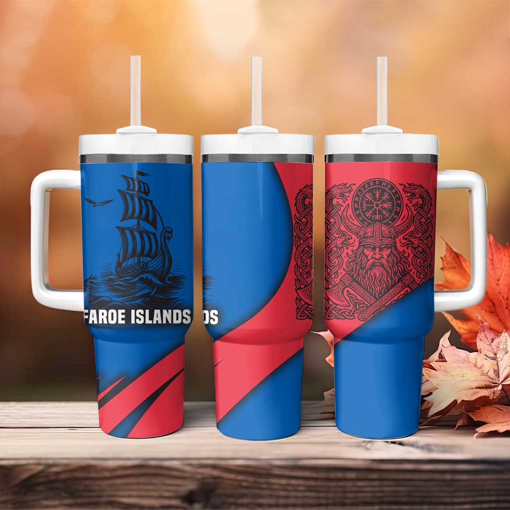 Faroe Islands Tumbler With Handle with Viking Warrior and Longship Design - Wonder Print Shop