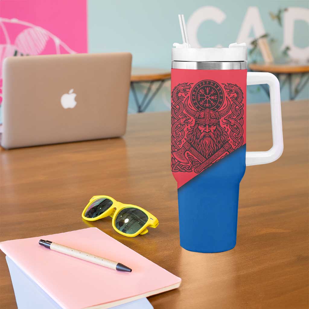 Faroe Islands Tumbler With Handle with Viking Warrior and Longship Design - Wonder Print Shop