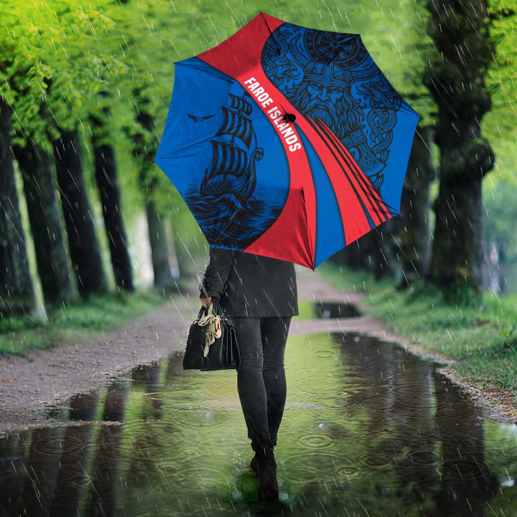 Faroe Islands Umbrella with Viking Warrior and Longship Design - Wonder Print Shop