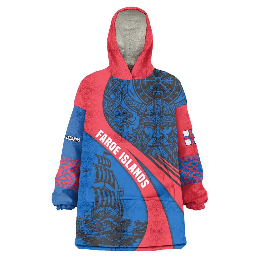 Faroe Islands Wearable Blanket Hoodie with Viking Warrior and Longship Design - Wonder Print Shop