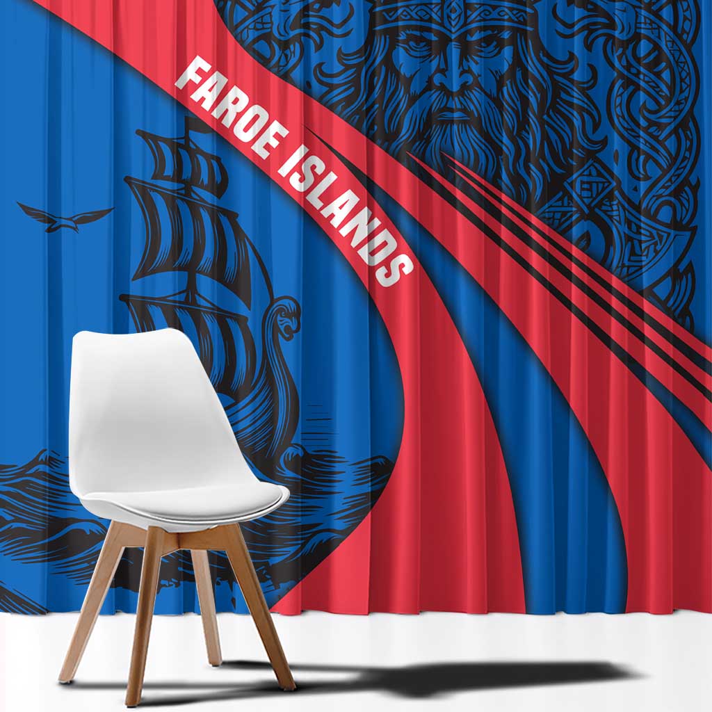 Faroe Islands Window Curtain with Viking Warrior and Longship Design - Wonder Print Shop